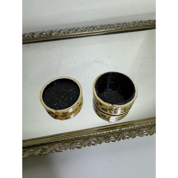 Small Round Floral Hand Painted Paper Mache Trinket Box - Picture 3 of 9